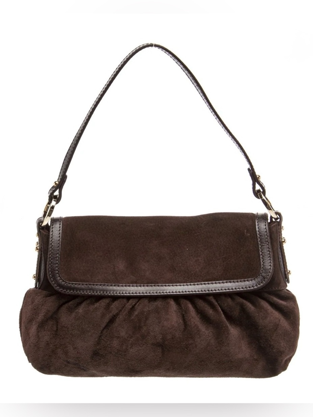 Fendi Chef Piccola Brown Suede Leather Shoulder Bag Vintage Authenticity Card
